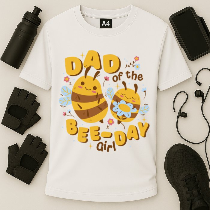 Dad Of The Bee Day Girl Birthday Cooling Performance Crew T-Shirt