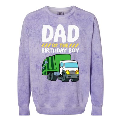 Dad Of The Birthday Boy Garbage Truck Colorblast Crewneck Sweatshirt