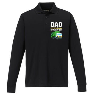 Dad Of The Birthday Boy Garbage Truck Performance Long Sleeve Polo