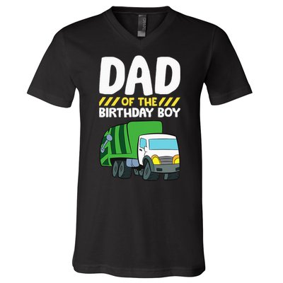 Dad Of The Birthday Boy Garbage Truck V-Neck T-Shirt