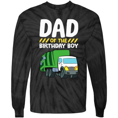 Dad Of The Birthday Boy Garbage Truck Tie-Dye Long Sleeve Shirt