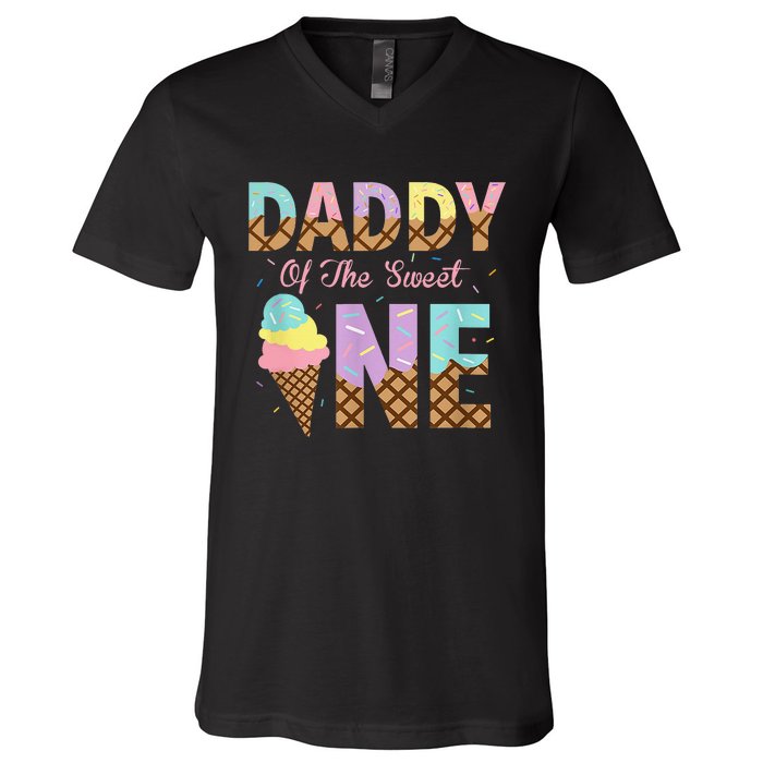 Daddy Of The Sweet One Ice Cream 1st First Birthday Family V-Neck T-Shirt