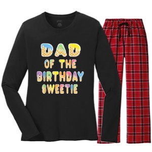 Dad Of The Birthday Sweetie Girl Icecream Themed Party Women's Long Sleeve Flannel Pajama Set 