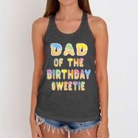 Dad Of The Birthday Sweetie Girl Icecream Themed Party Women's Knotted Racerback Tank