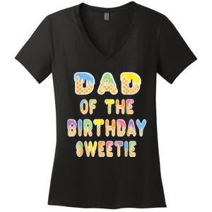 Dad Of The Birthday Sweetie Girl Icecream Themed Party Women's V-Neck T-Shirt