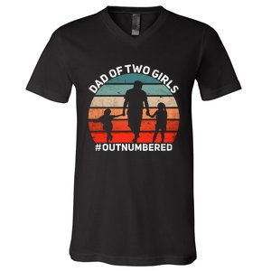 Dad Of Two Outnumbered Retro 2 Daughters Fathers Day V-Neck T-Shirt