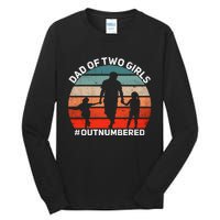 Dad Of Two Outnumbered Retro 2 Daughters Fathers Day Tall Long Sleeve T-Shirt