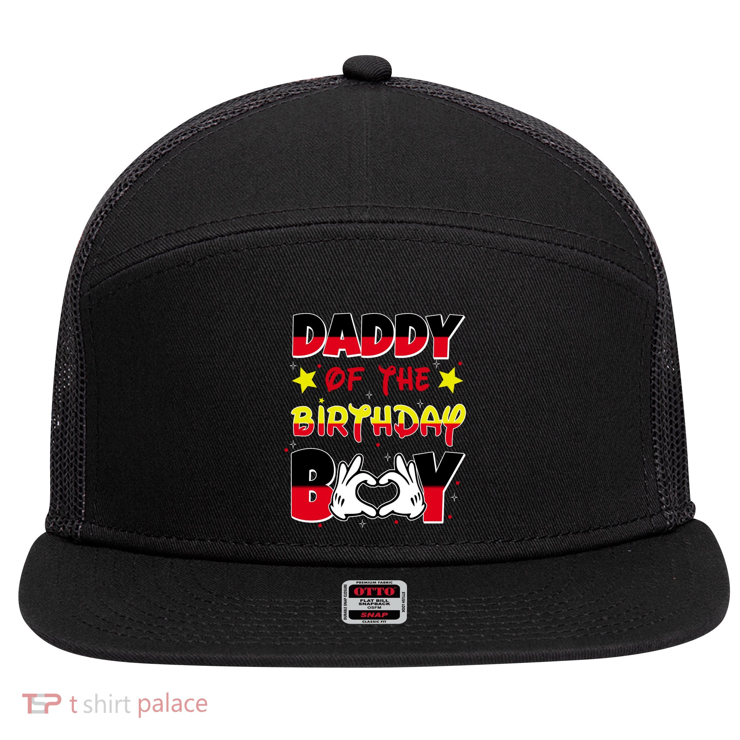 Daddy Of The Birthday Boy Dad Gift 7 Panel Mesh Trucker Snapback Hat