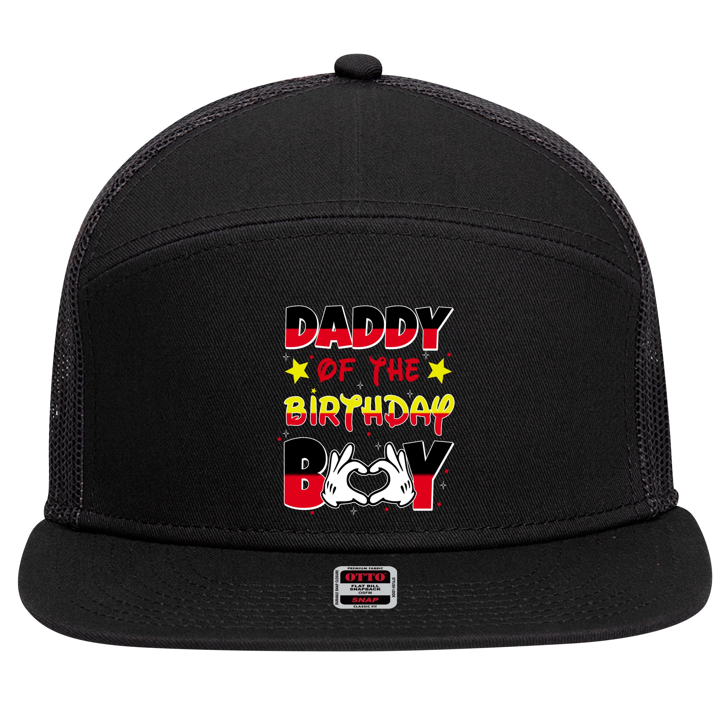 Daddy Of The Birthday Boy Dad Gift 7 Panel Mesh Trucker Snapback Hat