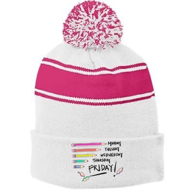 Days Of The Week Teacher Stripe Pom Pom Beanie