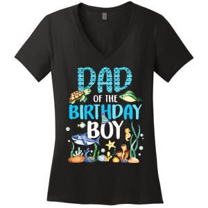 Dad Of The Birthday Boy Sea Fish Ocean Animals Aquarium Women's V-Neck T-Shirt