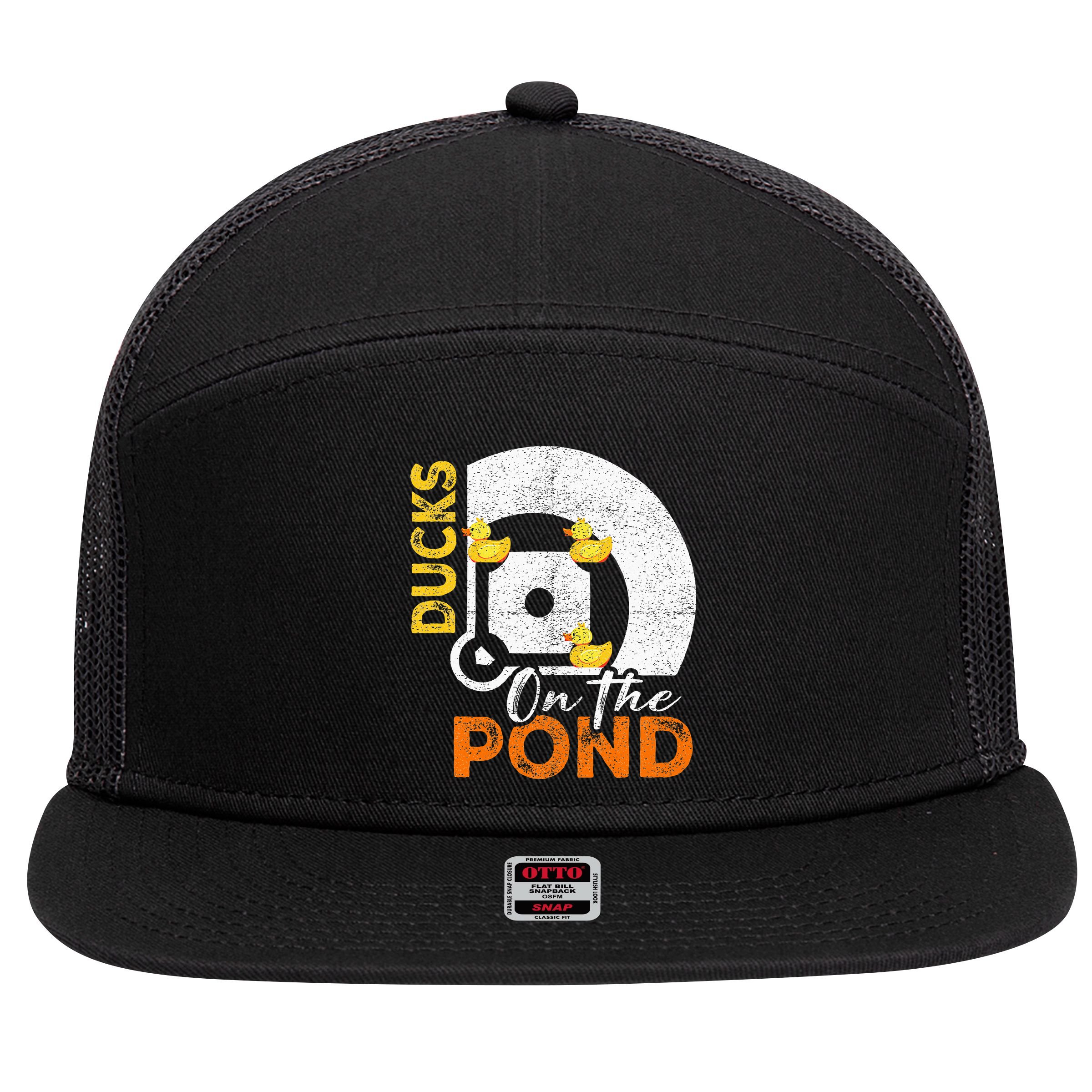 Ducks On The Pond Baseball Field Softball Saying 7 Panel Mesh Trucker Snapback Hat