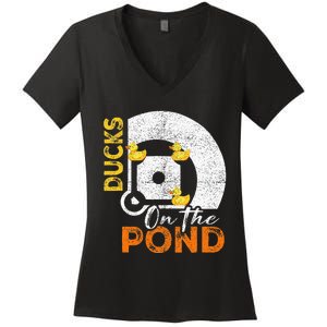 Ducks On The Pond Baseball Field Softball Saying Women's V-Neck T-Shirt