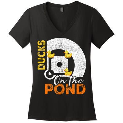 Ducks On The Pond Baseball Field Softball Saying Women's V-Neck T-Shirt