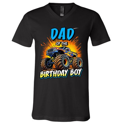 Dad Of The Birthday Boy Monster Truck Birthday Novelty V-Neck T-Shirt
