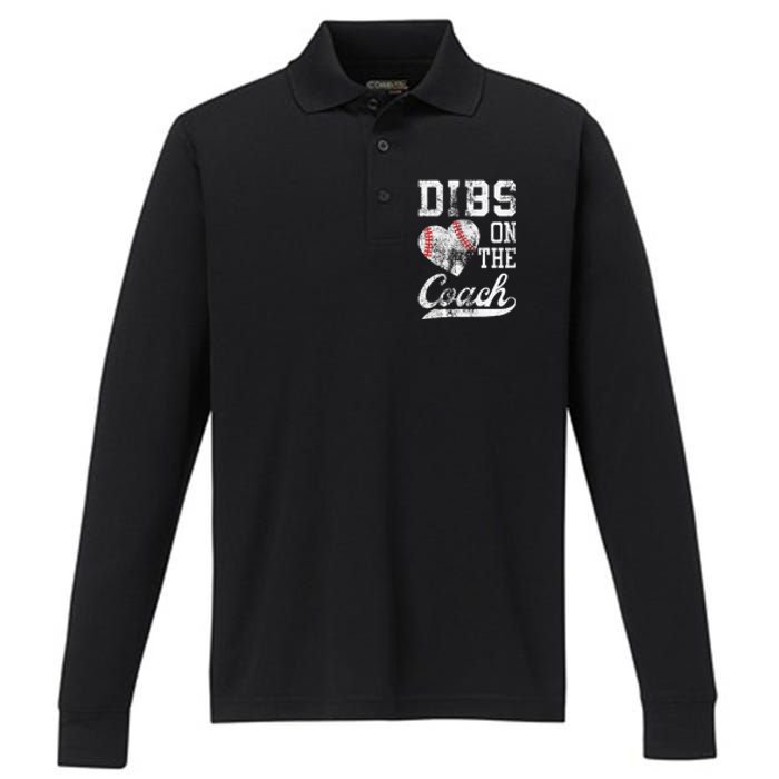 Dibs On The Coach Funny Coachs Wife Quote Cool Baseball Mom Performance Long Sleeve Polo