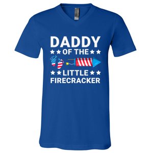 Dad Of The Little Firecracker 4th Of July Dad Future Father Cute Gift V-Neck T-Shirt