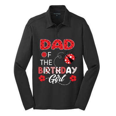 Dad Of The Birthday Family Ladybug Birthday Silk Touch Performance Long Sleeve Polo