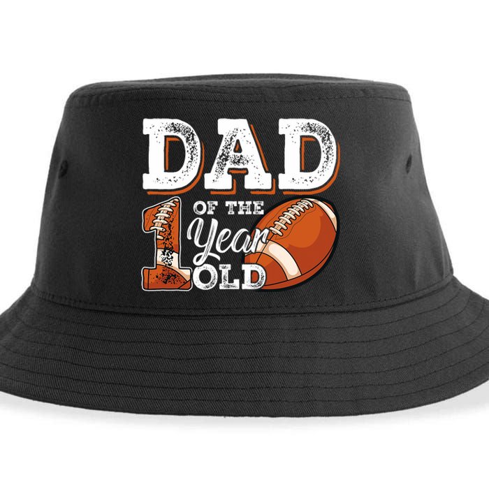 Dad Of The 1 Year Old Football 1st Year Down Birthday Party Sustainable Bucket Hat