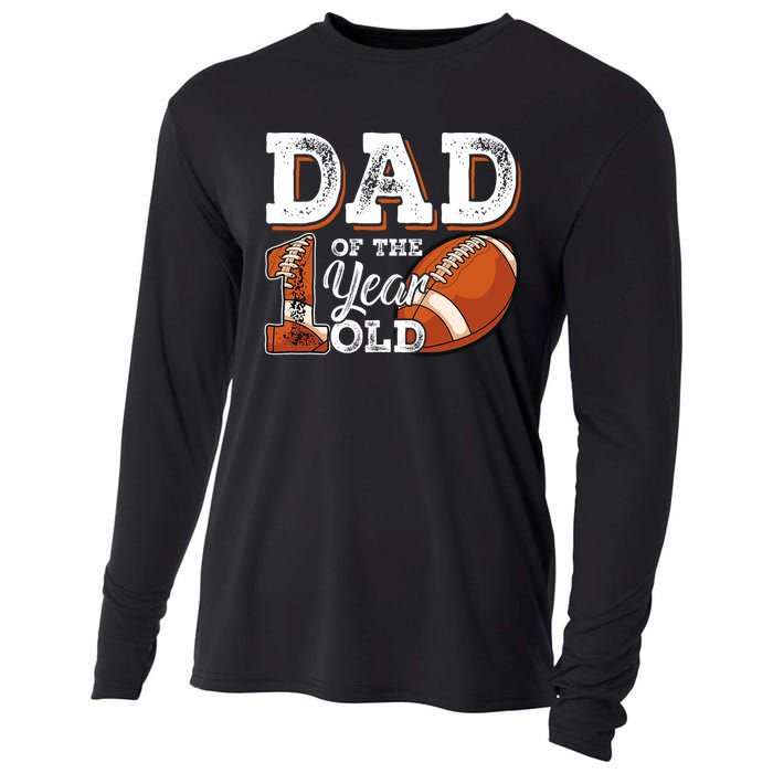 Dad Of The 1 Year Old Football 1st Year Down Birthday Party Cooling Performance Long Sleeve Crew