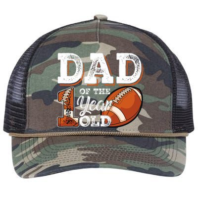 Dad Of The 1 Year Old Football 1st Year Down Birthday Party Retro Rope Trucker Hat Cap