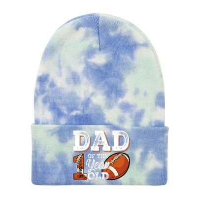 Dad Of The 1 Year Old Football 1st Year Down Birthday Party Tie Dye 12in Knit Beanie