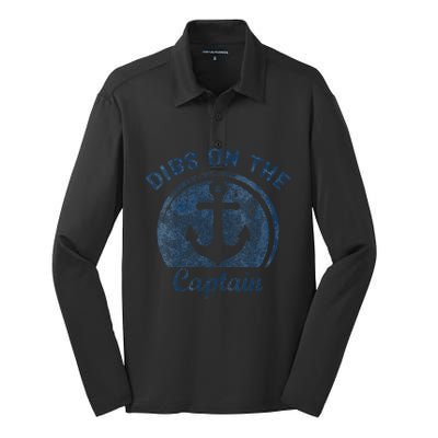 Dibs On The Captain Funny Boating Boat Lover Silk Touch Performance Long Sleeve Polo