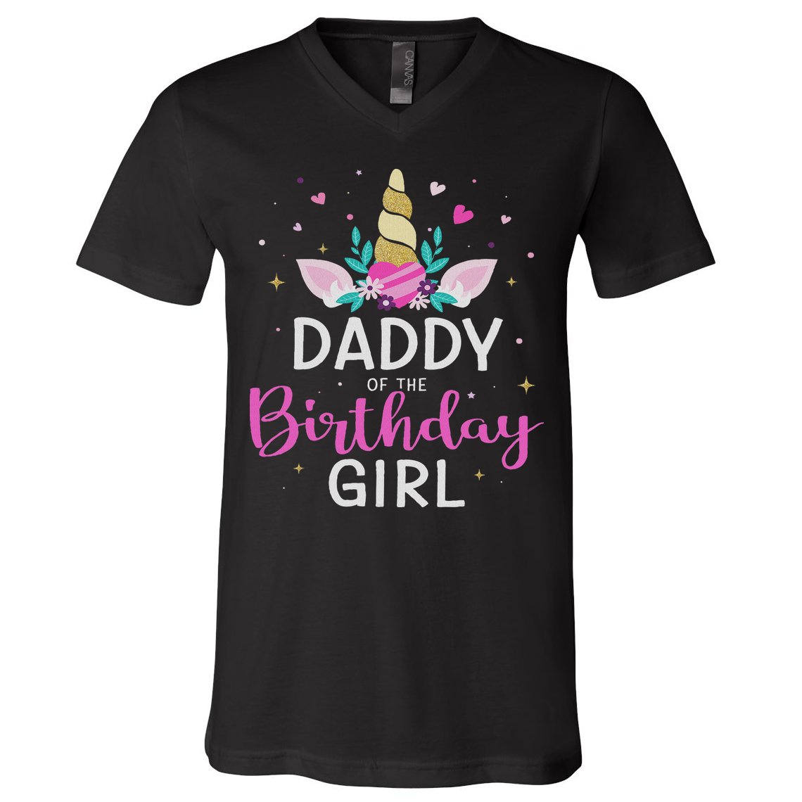 Daddy Of The Birthday Girl Matching Family Unicorn Party V-Neck T-Shirt