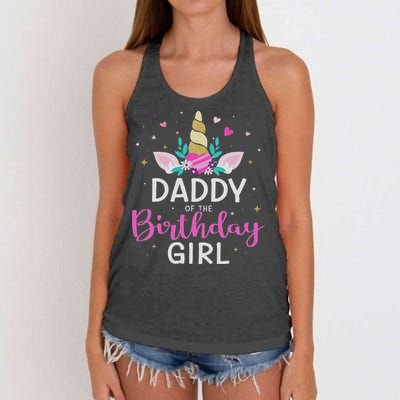 Daddy Of The Birthday Girl Matching Family Unicorn Party Women's Knotted Racerback Tank