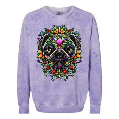 Day Of The Dead Pug Detailed Colorful Illustration Cool Gift Colorblast Crewneck Sweatshirt