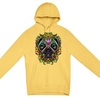 Day Of The Dead Pug Detailed Colorful Illustration Cool Gift Premium Pullover Hoodie