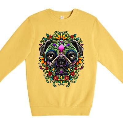 Day Of The Dead Pug Detailed Colorful Illustration Cool Gift Premium Crewneck Sweatshirt