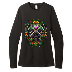 Day Of The Dead Pug Detailed Colorful Illustration Cool Gift Womens CVC Long Sleeve Shirt