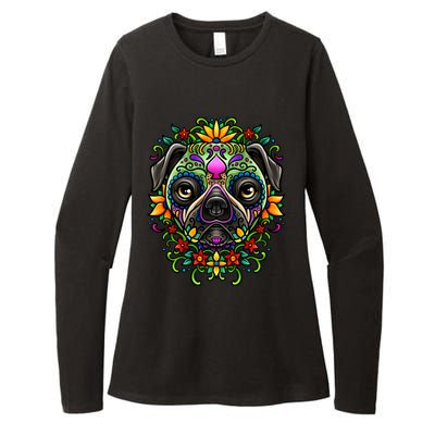 Day Of The Dead Pug Detailed Colorful Illustration Cool Gift Womens CVC Long Sleeve Shirt