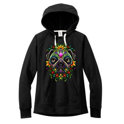 Day Of The Dead Pug Detailed Colorful Illustration Cool Gift Women's Fleece Hoodie