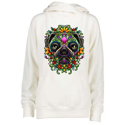 Day Of The Dead Pug Detailed Colorful Illustration Cool Gift Womens Funnel Neck Pullover Hood