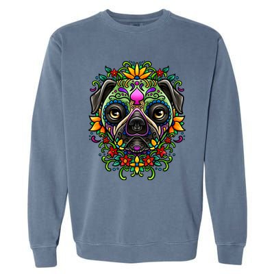 Day Of The Dead Pug Detailed Colorful Illustration Cool Gift Garment-Dyed Sweatshirt