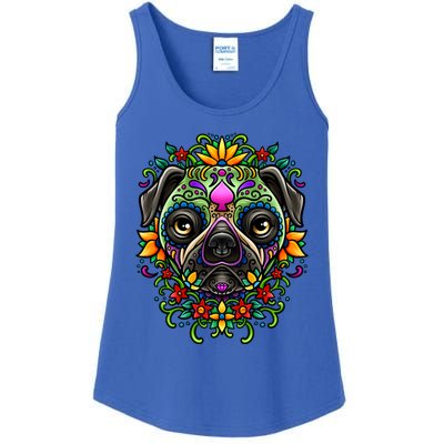 Day Of The Dead Pug Detailed Colorful Illustration Cool Gift Ladies Essential Tank