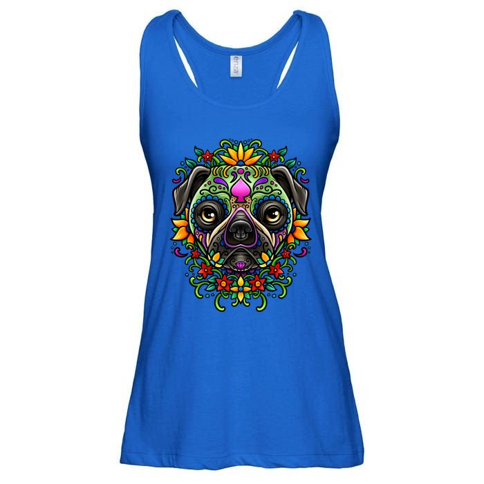 Day Of The Dead Pug Detailed Colorful Illustration Cool Gift Ladies Essential Flowy Tank