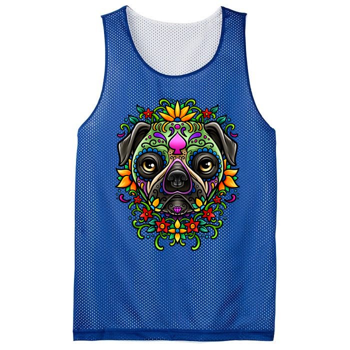 Day Of The Dead Pug Detailed Colorful Illustration Cool Gift Mesh Reversible Basketball Jersey Tank