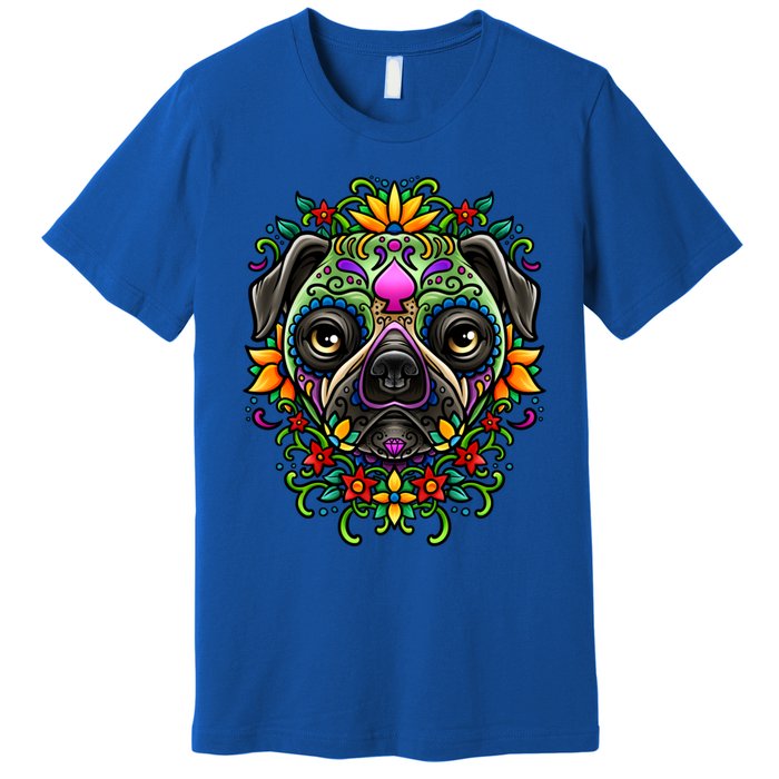 Day Of The Dead Pug Detailed Colorful Illustration Cool Gift Premium T-Shirt