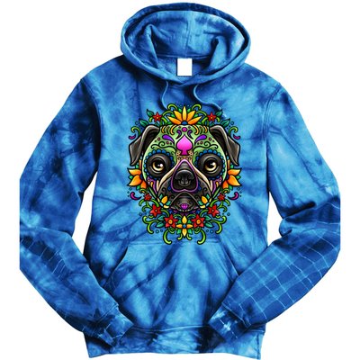 Day Of The Dead Pug Detailed Colorful Illustration Cool Gift Tie Dye Hoodie