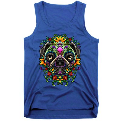 Day Of The Dead Pug Detailed Colorful Illustration Cool Gift Tank Top