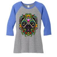 Day Of The Dead Pug Detailed Colorful Illustration Cool Gift Women's Tri-Blend 3/4-Sleeve Raglan Shirt