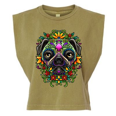 Day Of The Dead Pug Detailed Colorful Illustration Cool Gift Garment-Dyed Women's Muscle Tee