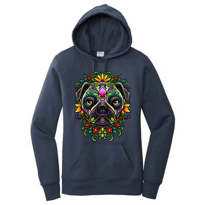 Day Of The Dead Pug Detailed Colorful Illustration Cool Gift Women's Pullover Hoodie