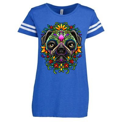 Day Of The Dead Pug Detailed Colorful Illustration Cool Gift Enza Ladies Jersey Football T-Shirt