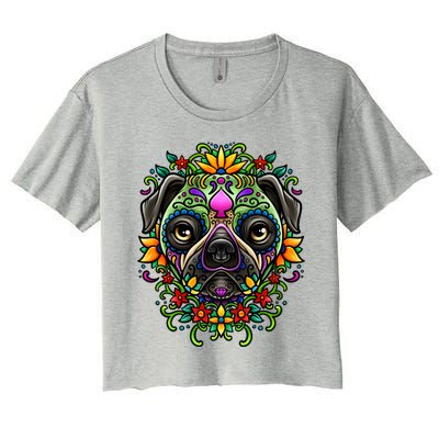 Day Of The Dead Pug Detailed Colorful Illustration Cool Gift Women's Crop Top Tee