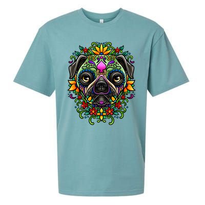 Day Of The Dead Pug Detailed Colorful Illustration Cool Gift Sueded Cloud Jersey T-Shirt