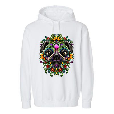 Day Of The Dead Pug Detailed Colorful Illustration Cool Gift Garment-Dyed Fleece Hoodie